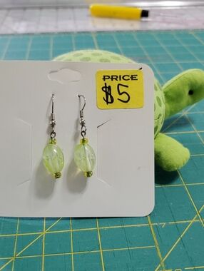 Handmade Light Green Glass Bead Drop Earrings